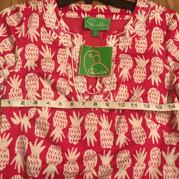 Pappagallo pineapple print embroidered short pink & white dress size 4 new - Picture 9 of 14